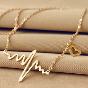 Gold Tone Heartbeat Rhythm Love EKG Necklace